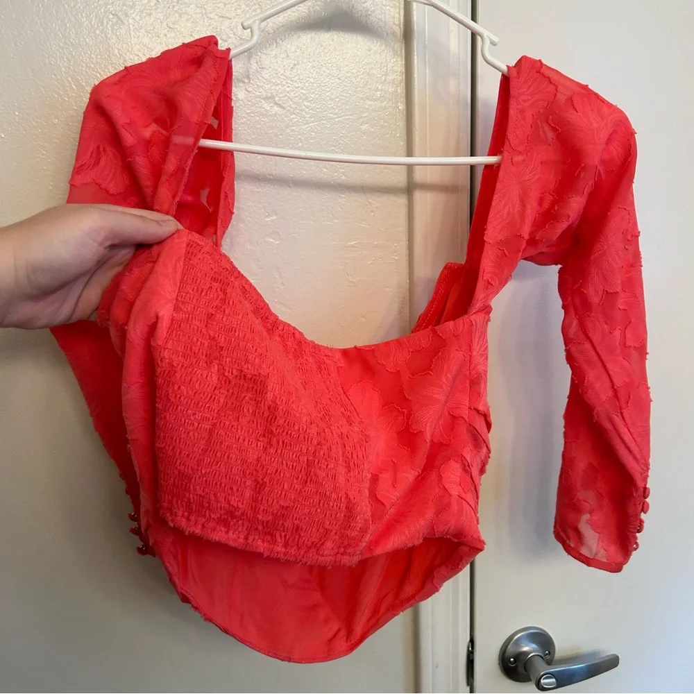 Free People Coral Pink Off-Shoulder Crop Top